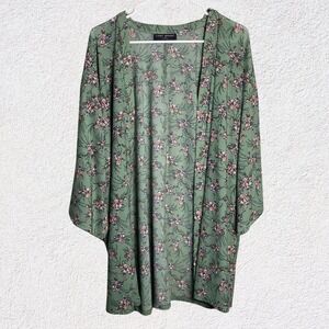 Lane Bryant 18/20 Open Front Cover Green Floral Kimono Tradwife Cottage Layering